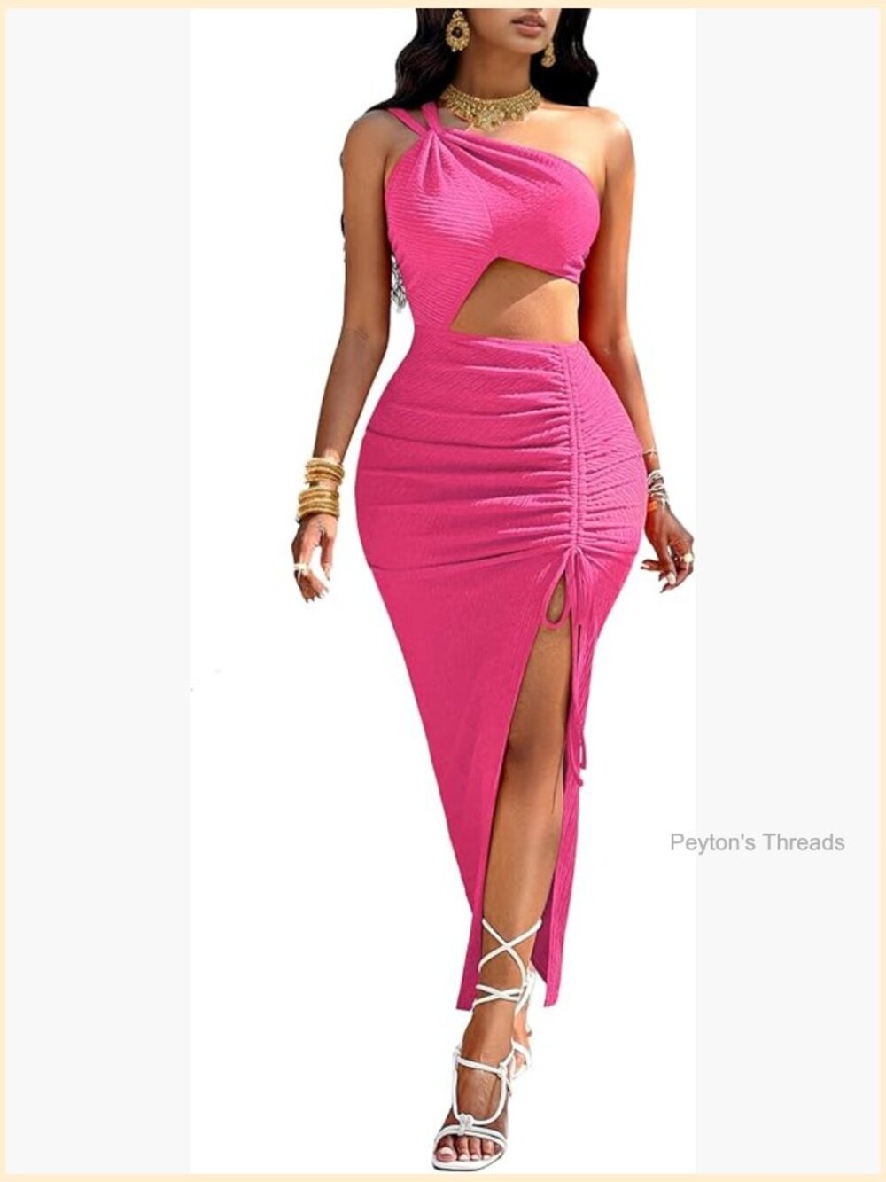 One Shoulder Bodycon Dress with Adjustable Drawstring and Side Slit